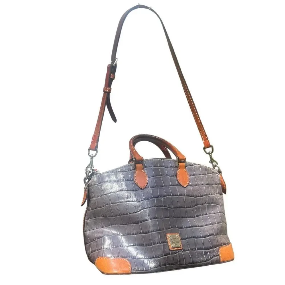 Dooney & Bourke Denison Domed Croco Embossed Gray Satchel Handbag